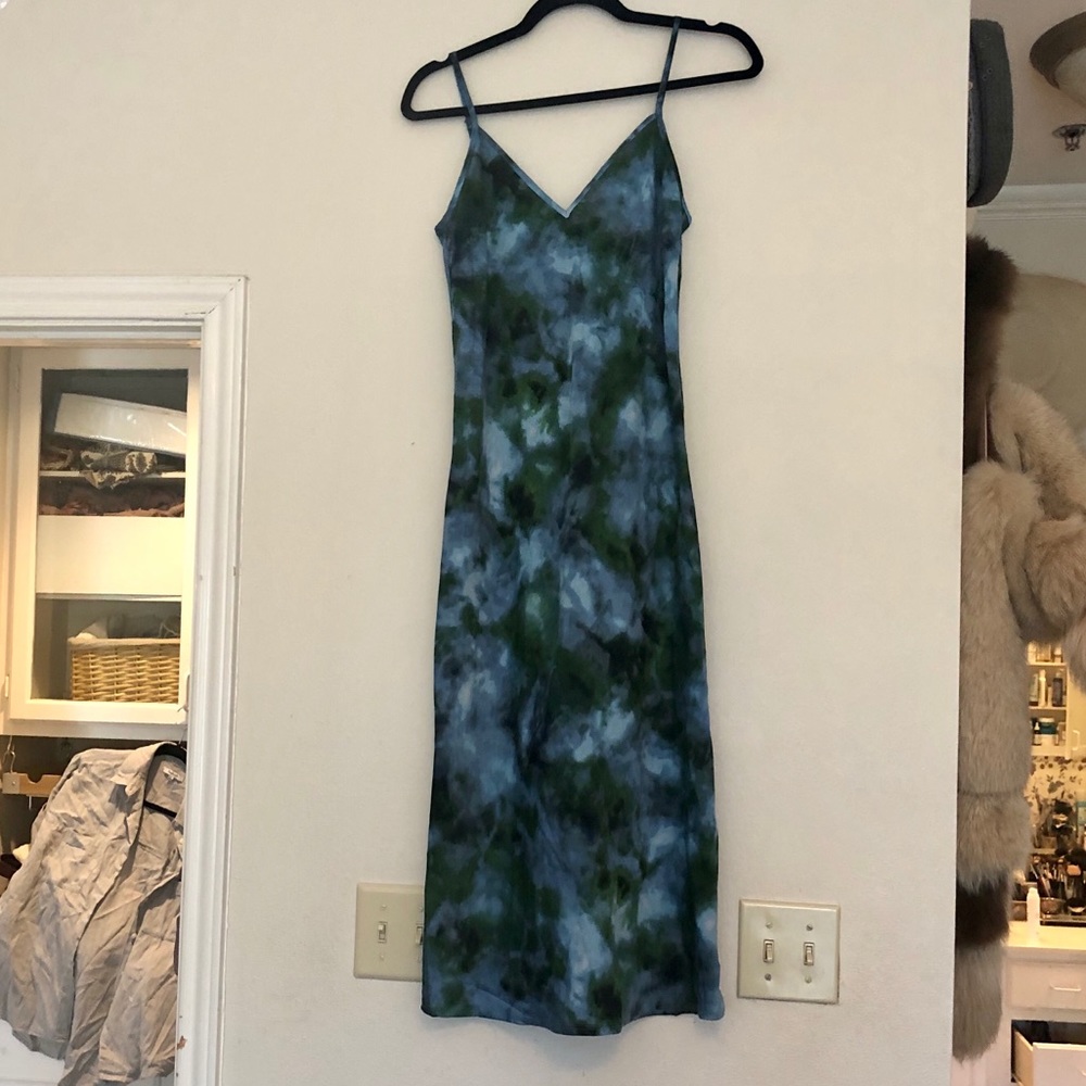Midi length slip dress tie dye watercolor print